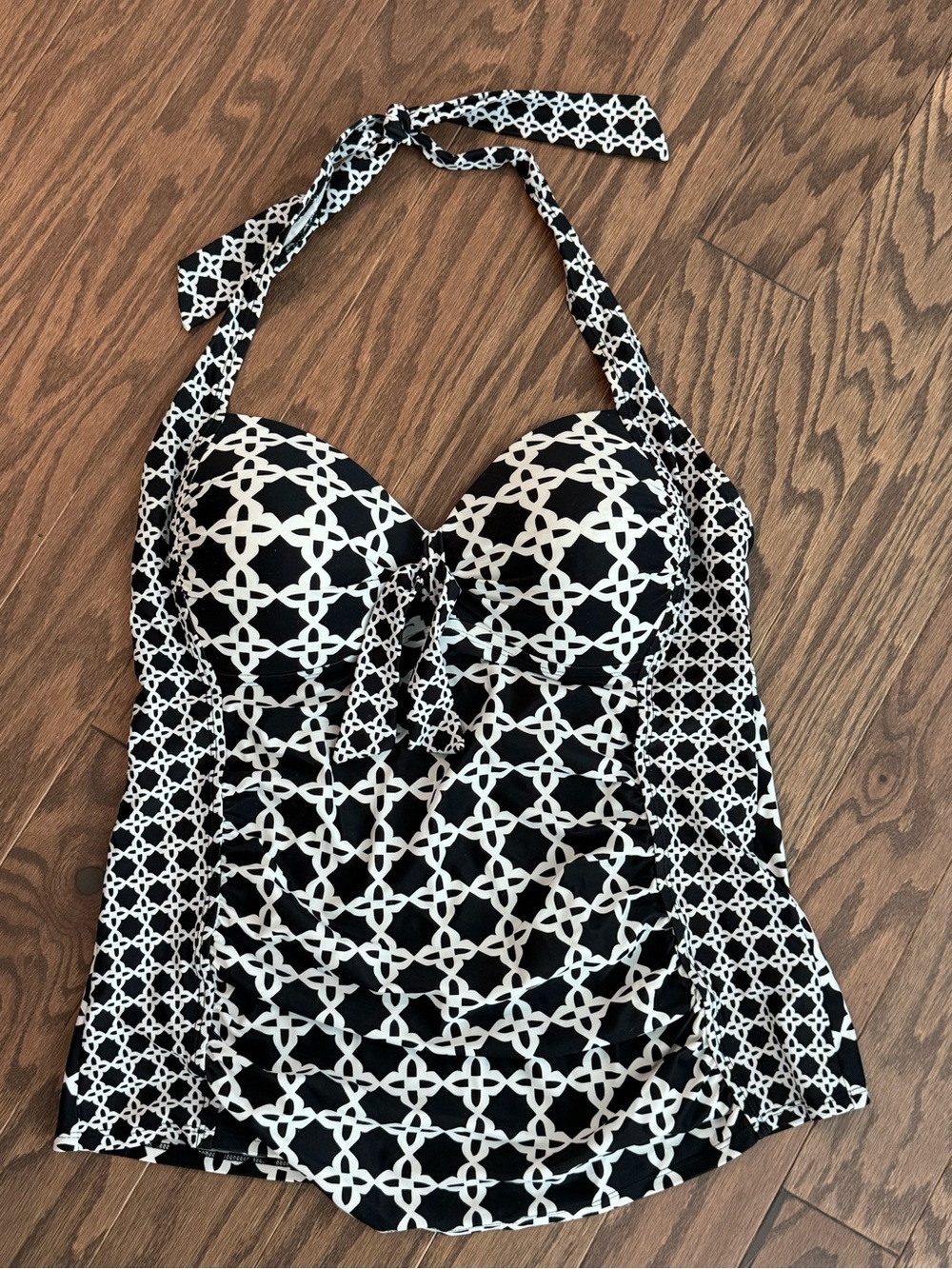 Merona Black & White Geometric Halter Tankini Top